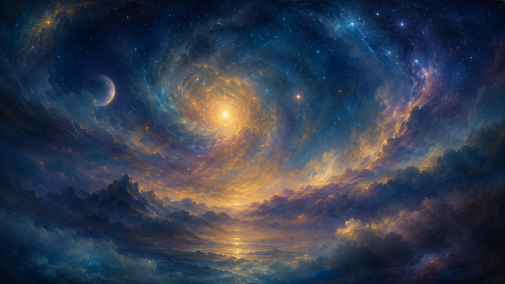 Dramatisches kosmisches Editorial-Bild mit geschichtetem Licht, Sternen und astrologischer Stimmung